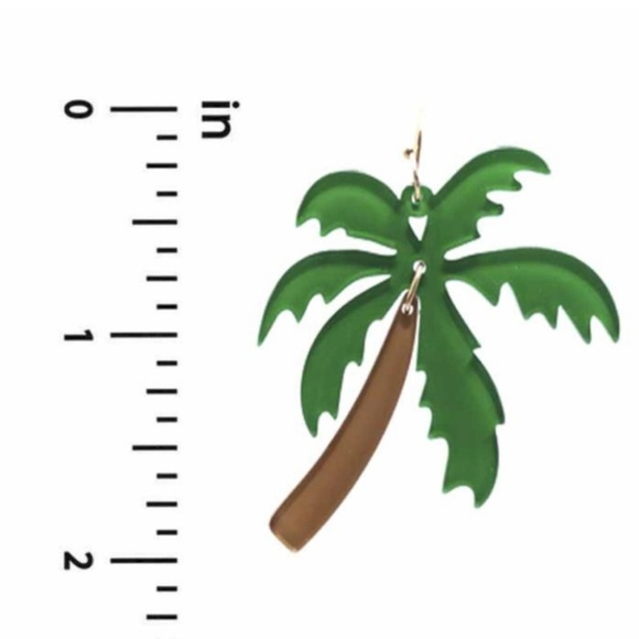 Palm tree dangle pierced earrings goldtone hooks tropical vacation mode - Picture 3 of 5